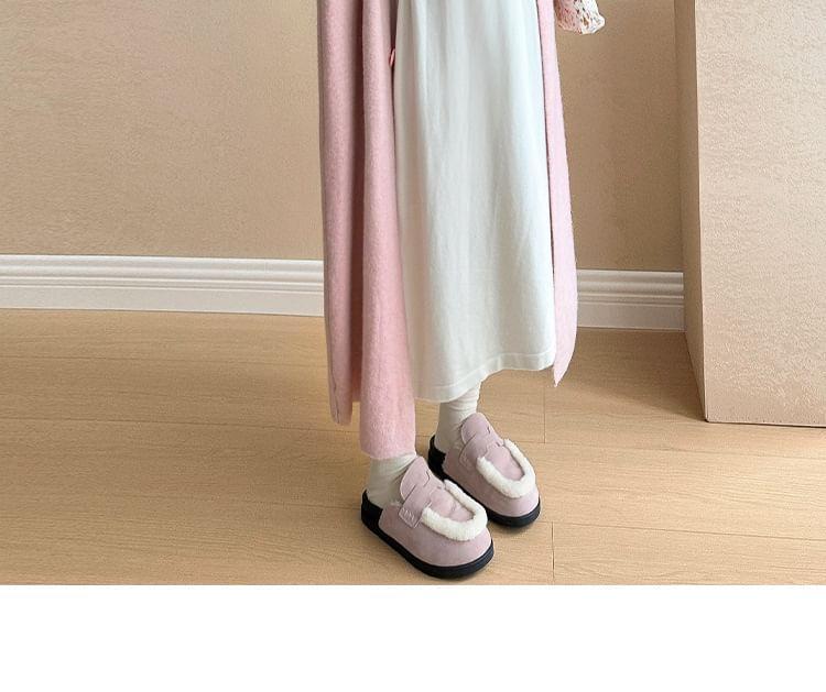 Maternity Long-Sleeve Mock Neck Plain Midi A-Line Knit Dress / V-Neck Button-Up Long Cardigan Product Image