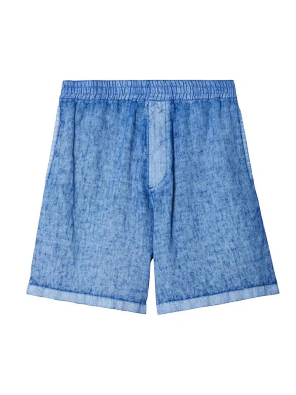 Blue Linen Bermuda Shorts In Knight Product Image