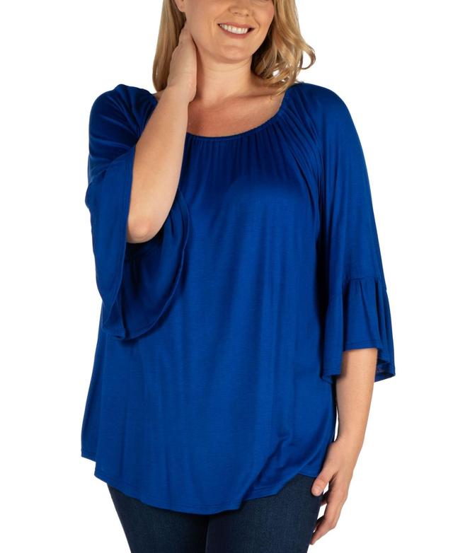 Womens Plus Size Flared Long Sleeves Henley Tunic Top Product Image