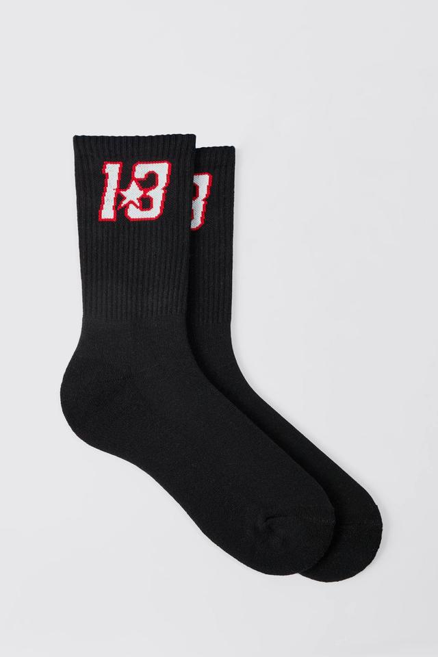 Mens Black Jacquard 13 Graphic Sports Sock, Black Product Image