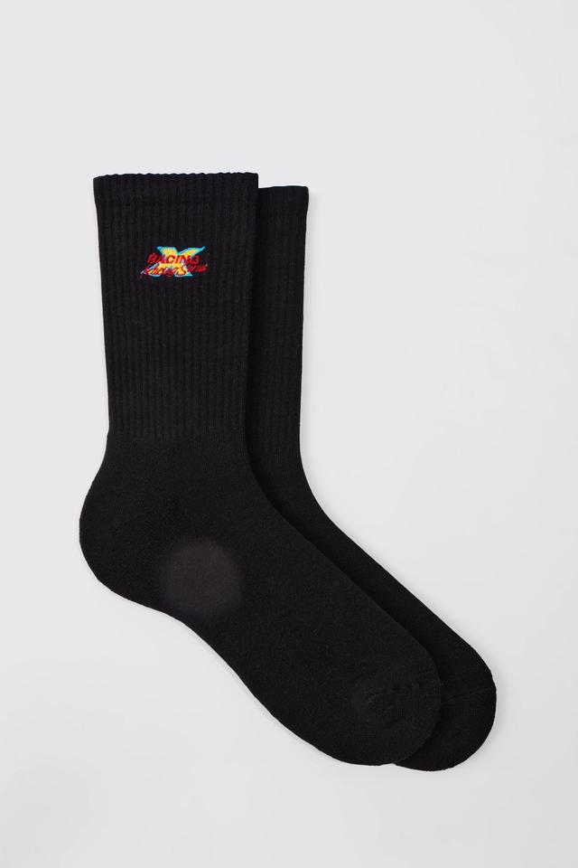 Moto Racing Series Embroidered Socks | boohooMAN USA Product Image