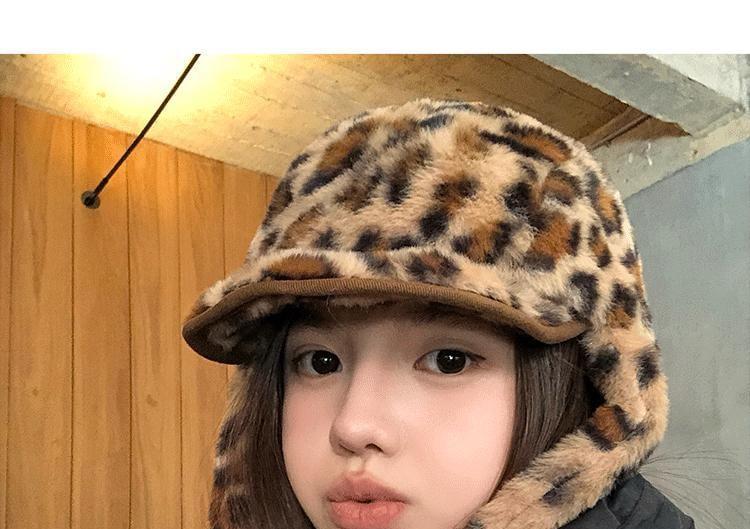 Leopard Print Chenille Trapper Hat Product Image