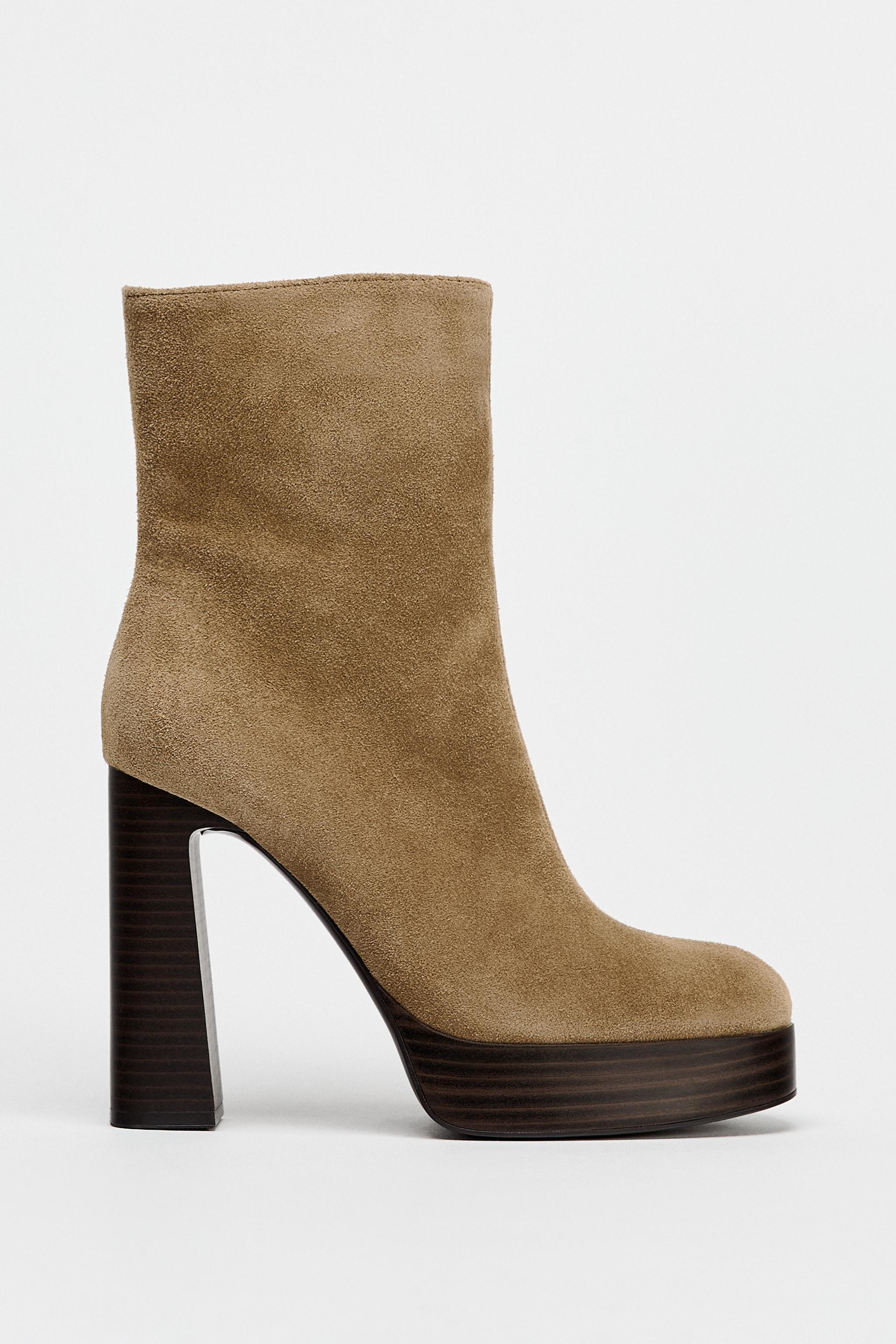 SUEDE PLATFORM HEELED ANKLE BOOTS Product Image