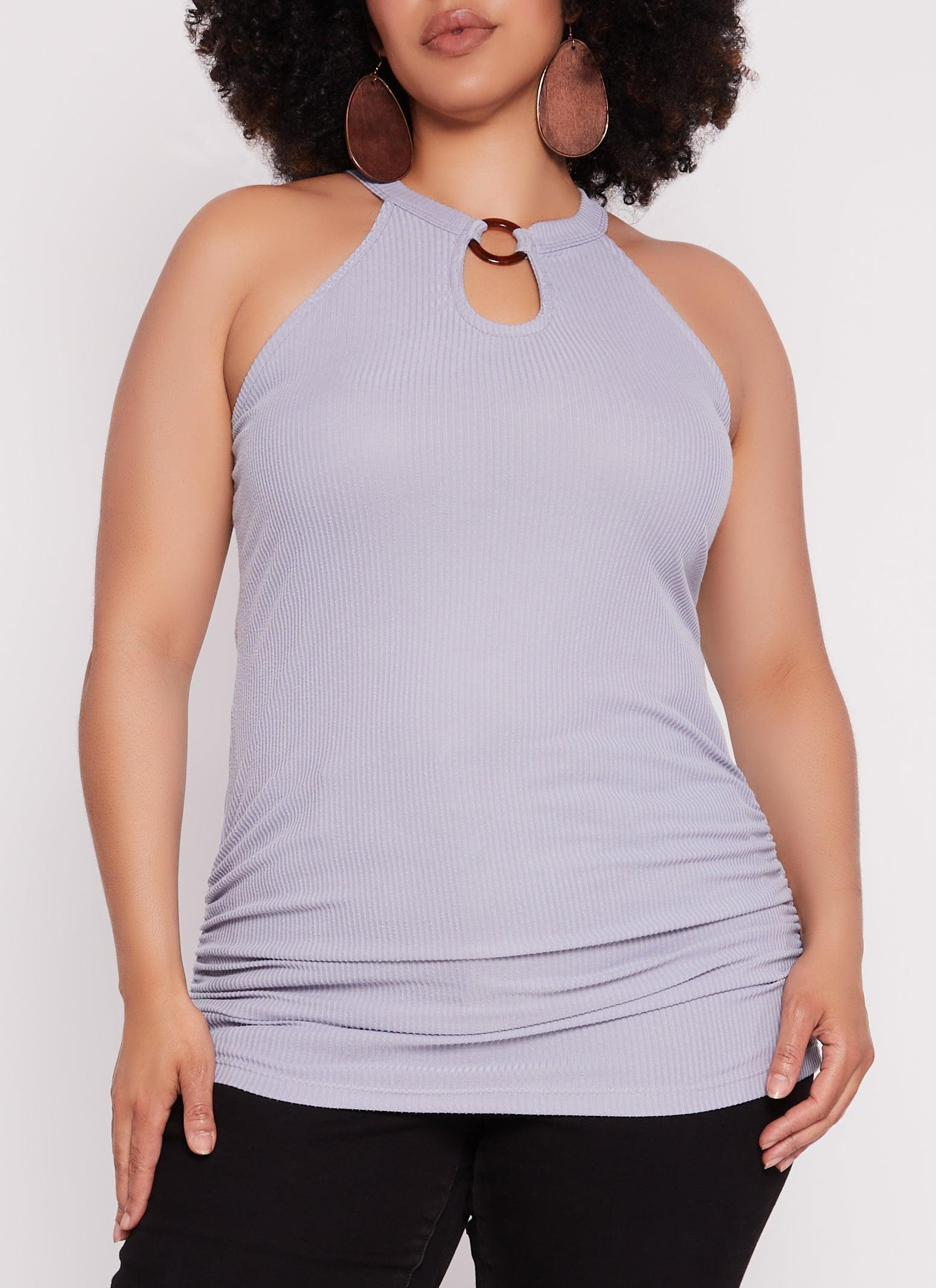 Womens Plus Size O Ring Keyhole Ruched Tank Top Product Image