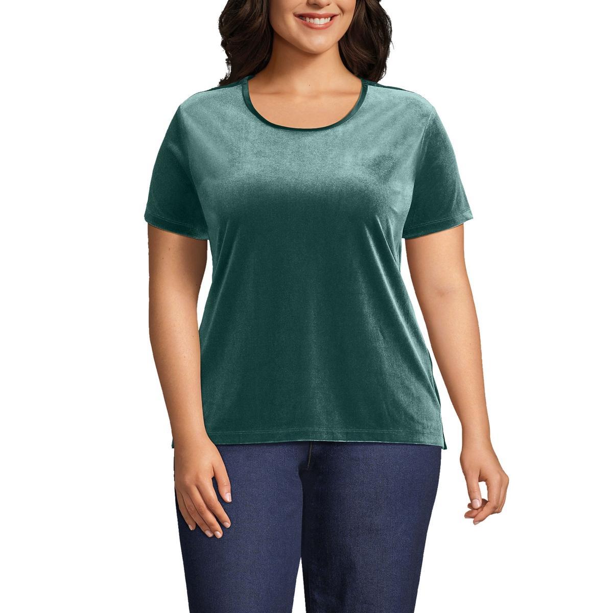 Lands End Womens Plus Size Short Sleeve Velvet Crew Neck Top Product Image