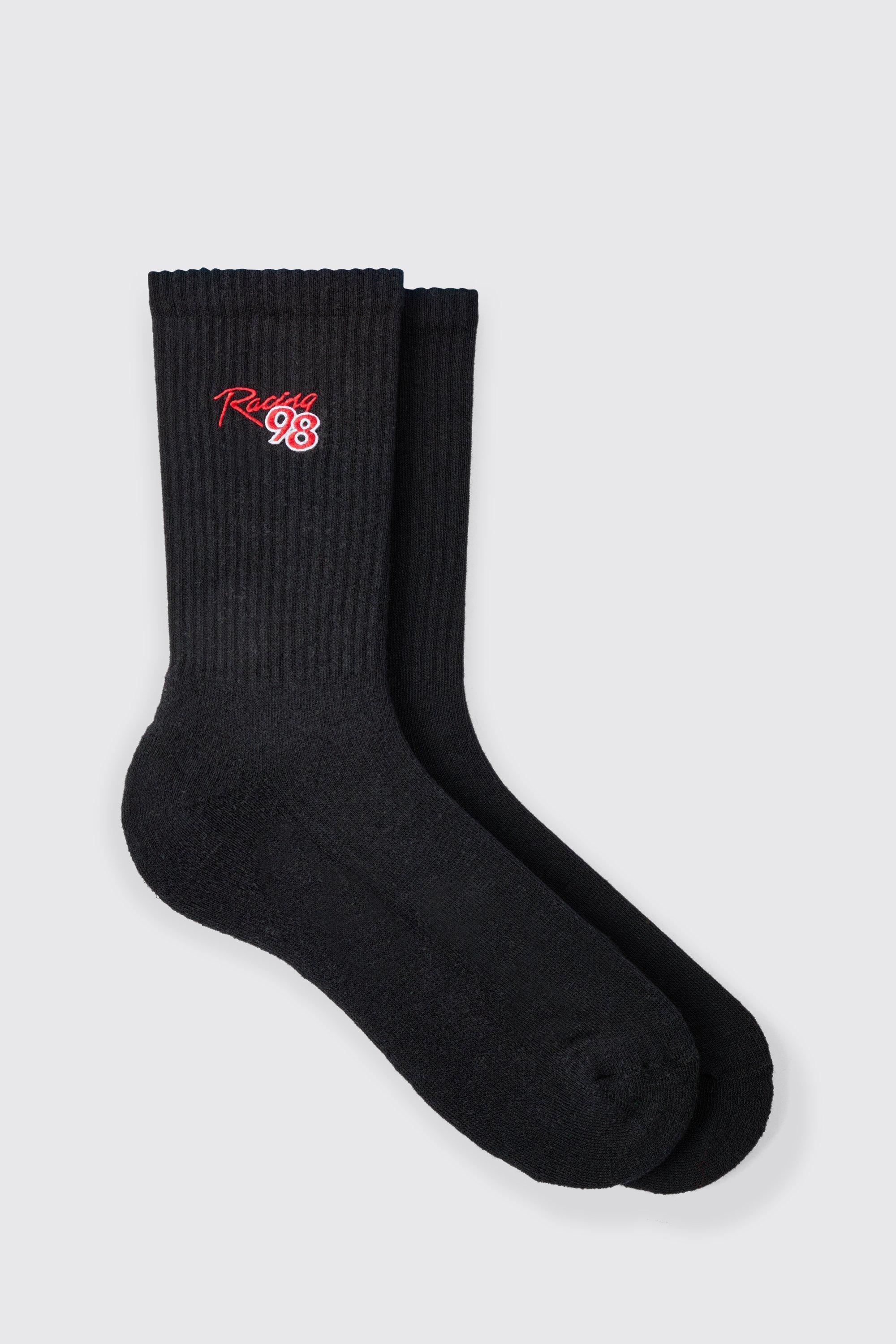 Mens Black Moto Racing 98 Embroidered Socks, Black Product Image