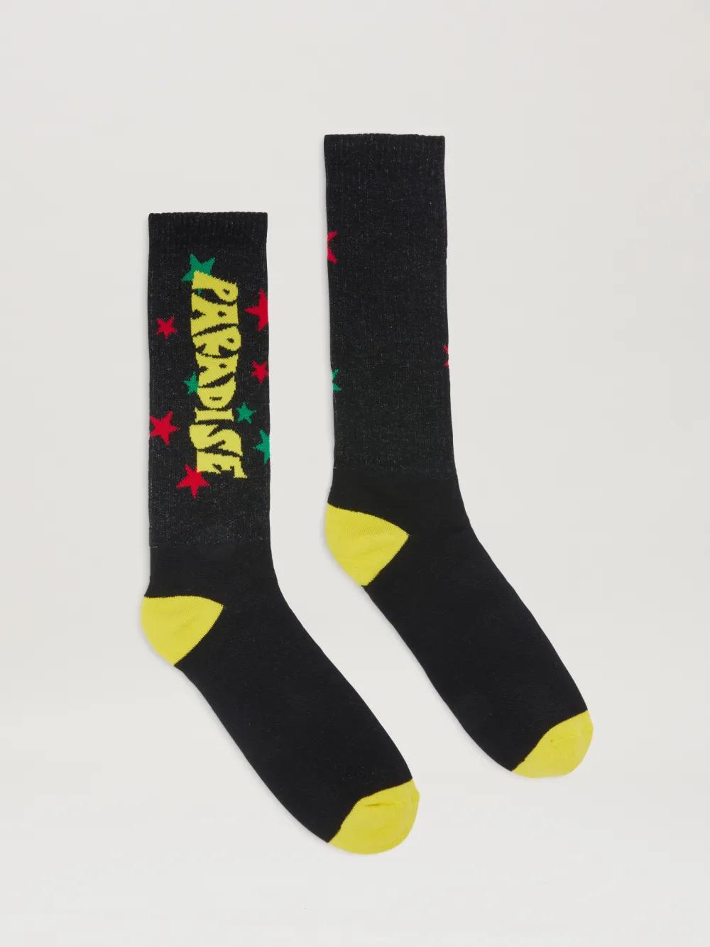 Paradise socks in  1018 black - yellow  - Palm Angels® Official  Product Image