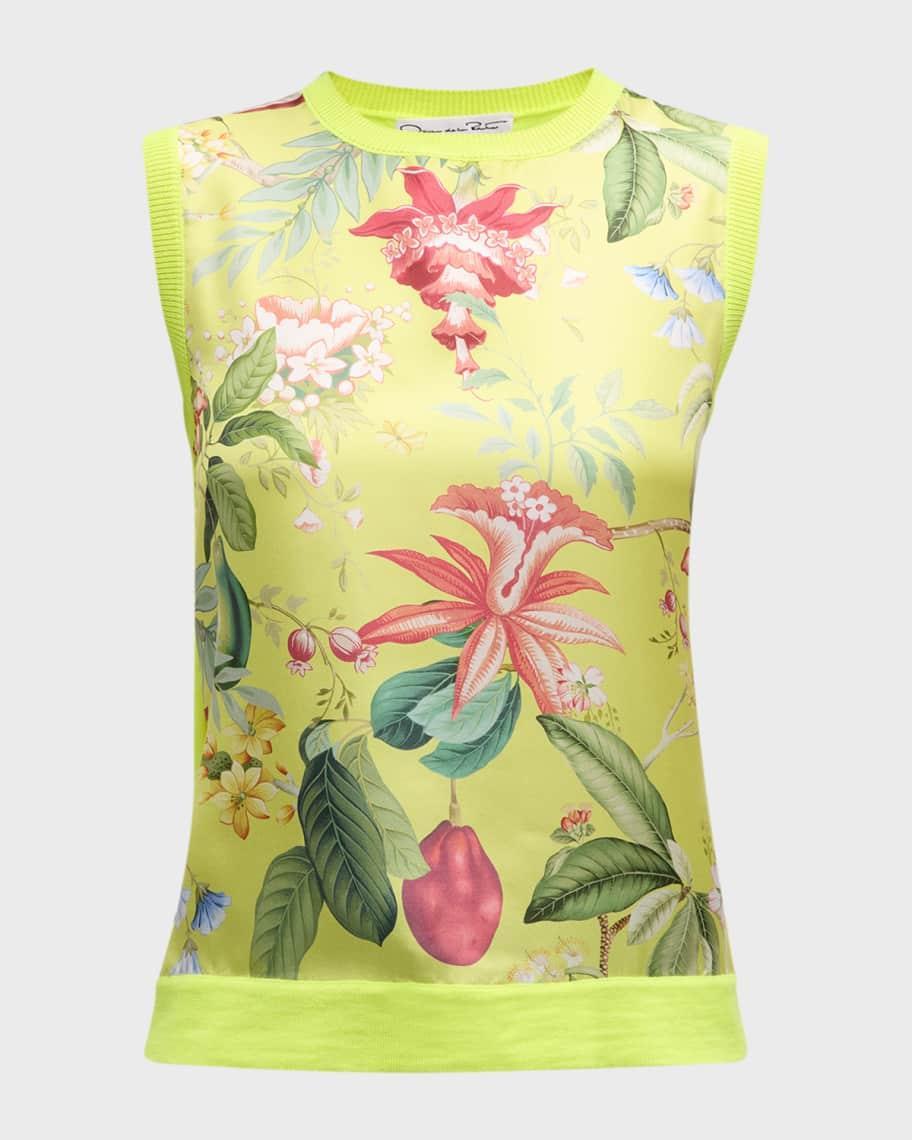 Floral And Fauna Satin Inset Knit Tank Top Product Image