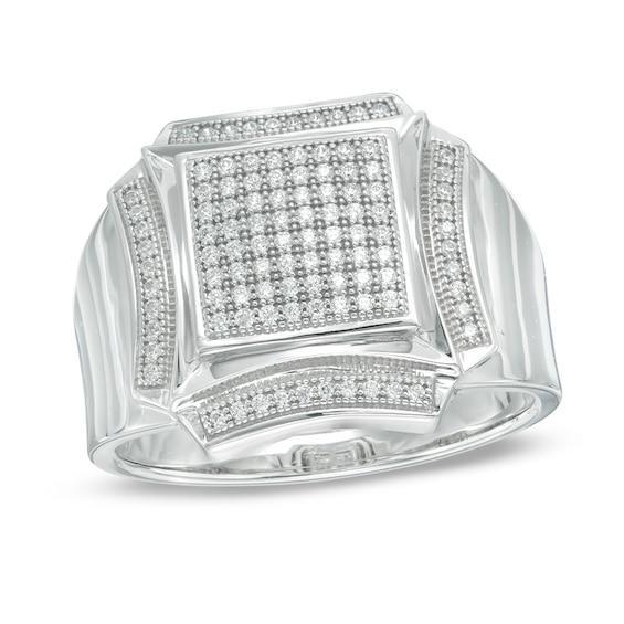 Men's 1/3 CT. T.w. Composite Diamond Square Frame Ring in Sterling Silver Product Image