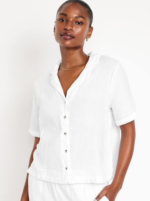 Crinkle Gauze Button-Down Top Product Image