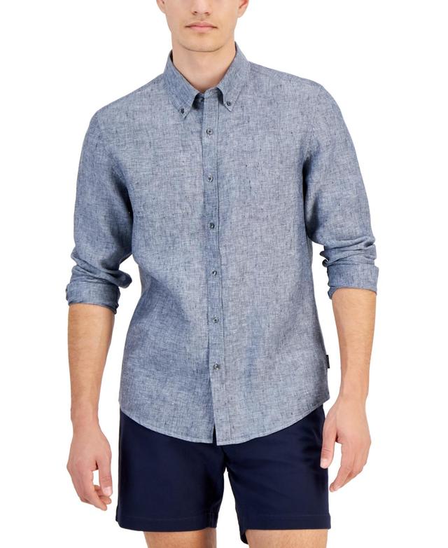 Men's Slim Fit Long Sleeve Button-Down Linen Shirt Product Image