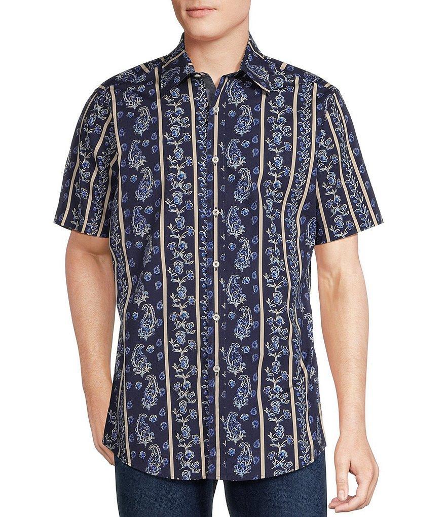 Cremieux Big & Tall Floral Stripe Panel Printed Stretch Short Sleeve Woven Shirt Product Image