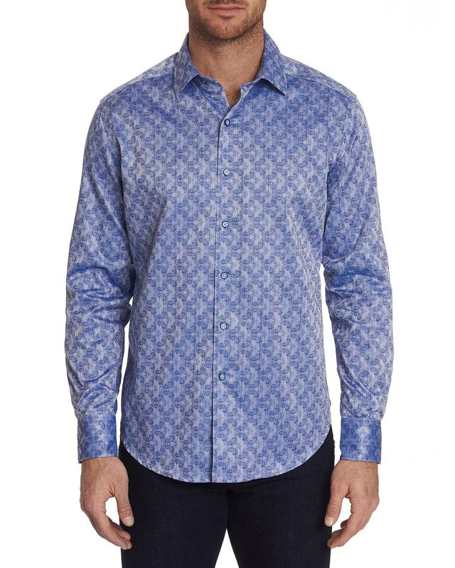 Robert Graham Men's Kane Graphic Satin Sport Shirt - Size: MEDIUM - BLUE Product Image