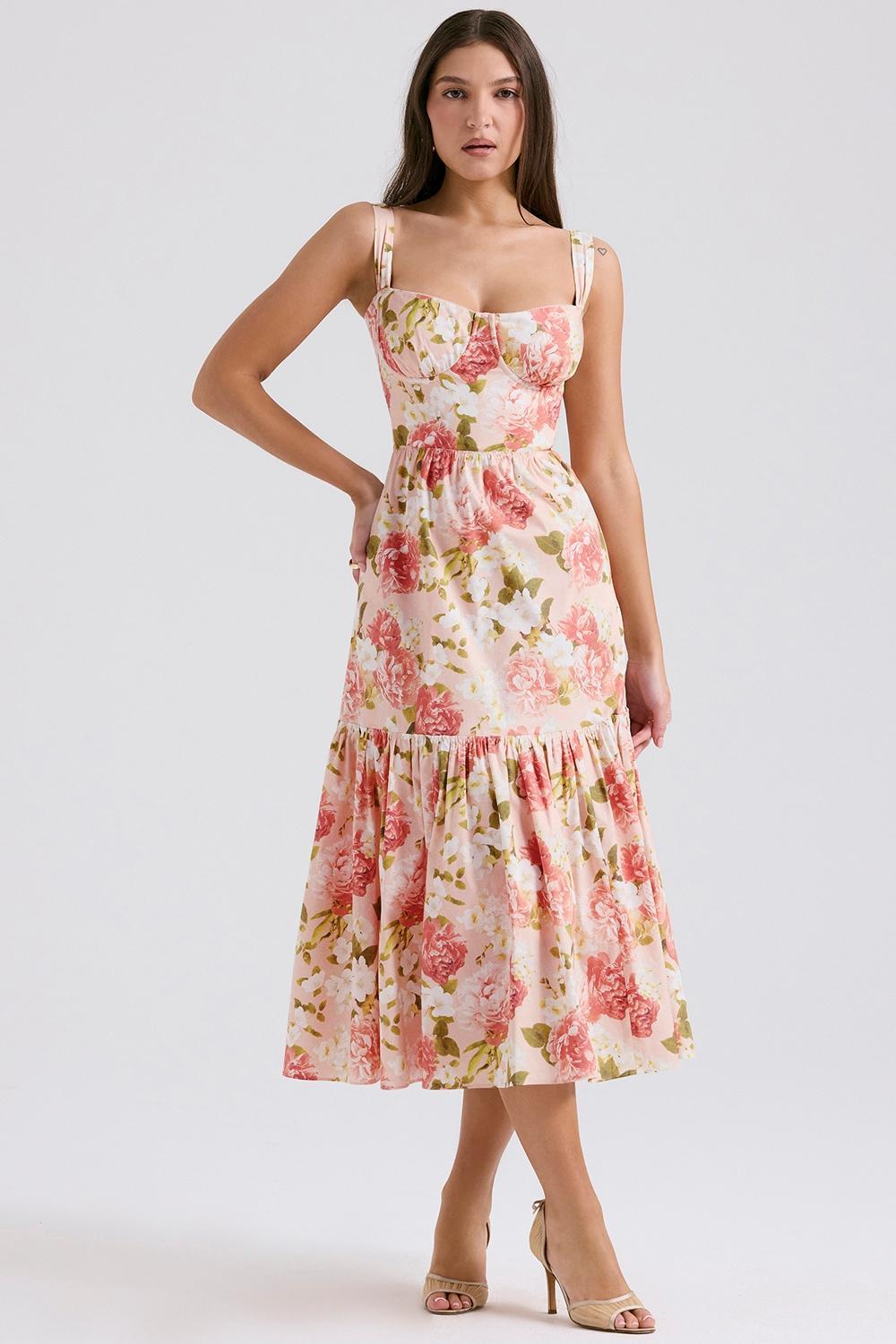 Elia Pink Peony Print Cotton Midi Sundress Product Image