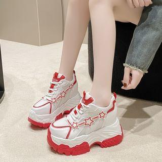 Star Applique Lace-Up Platform Sneakers Product Image