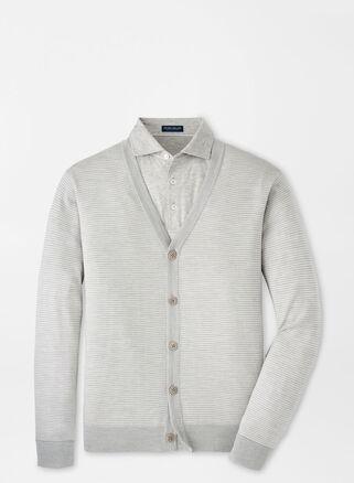 Peter Millar Mens Cane Striped Wool Cardigan Sweater | Color: British Grey | Size: S Product Image