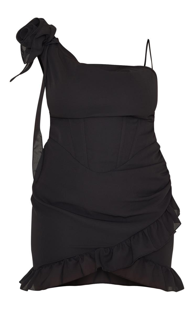 Plus Black Flower Detail Ruffle Hem Bodycon Dress Product Image