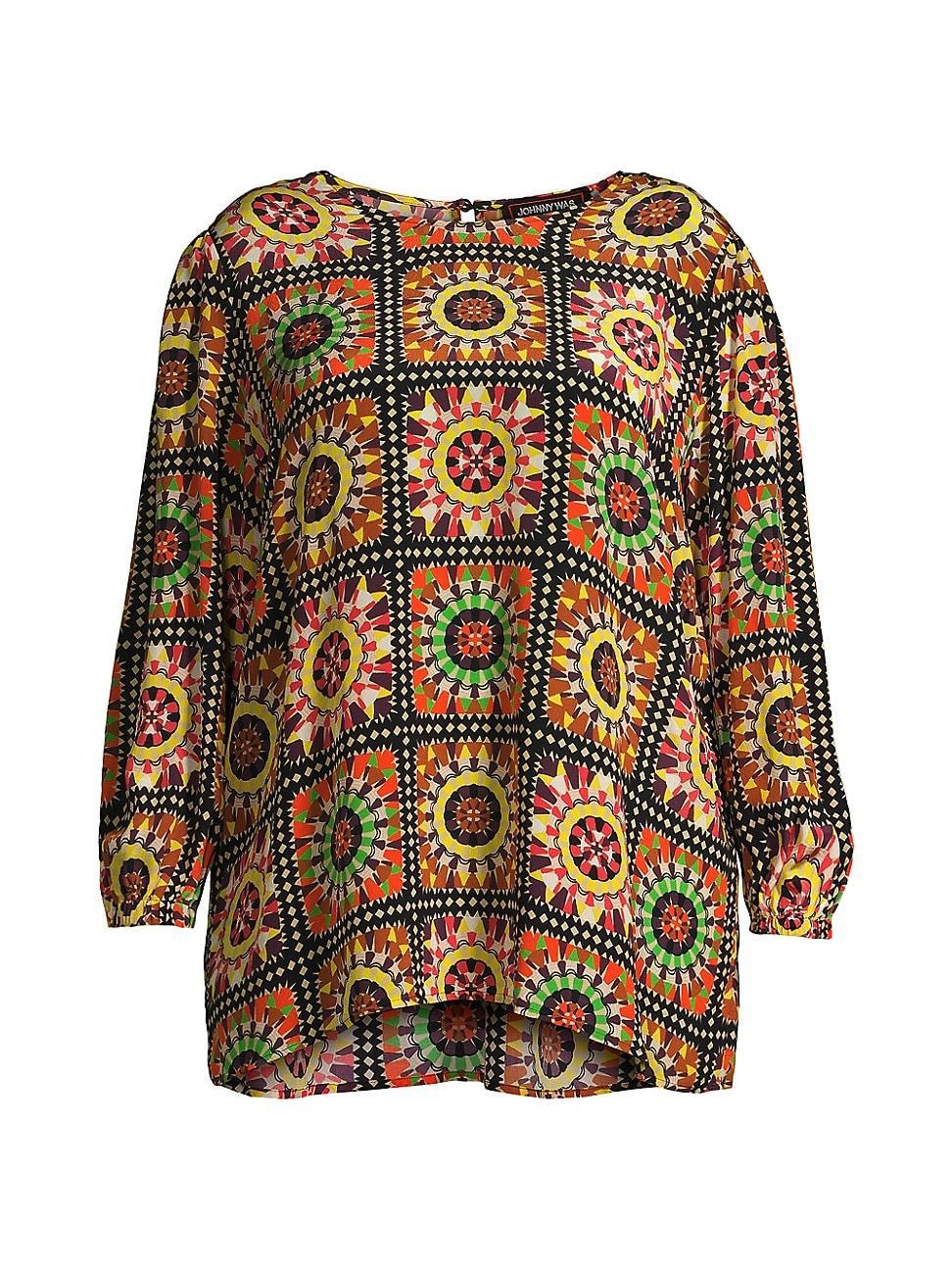 Womens Lyon Silk Tile-Print Blouse Product Image