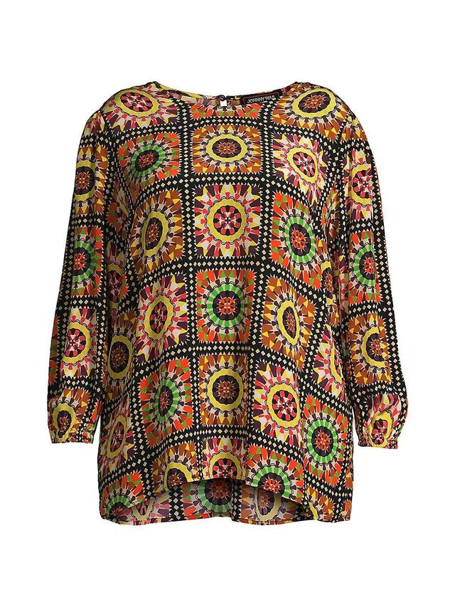 Womens Lyon Silk Tile-Print Blouse Product Image