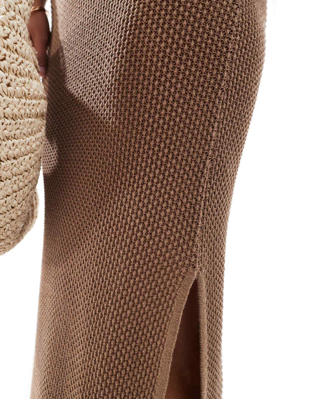 COLLUSION textured knit maxi skirt in taupe Product Image