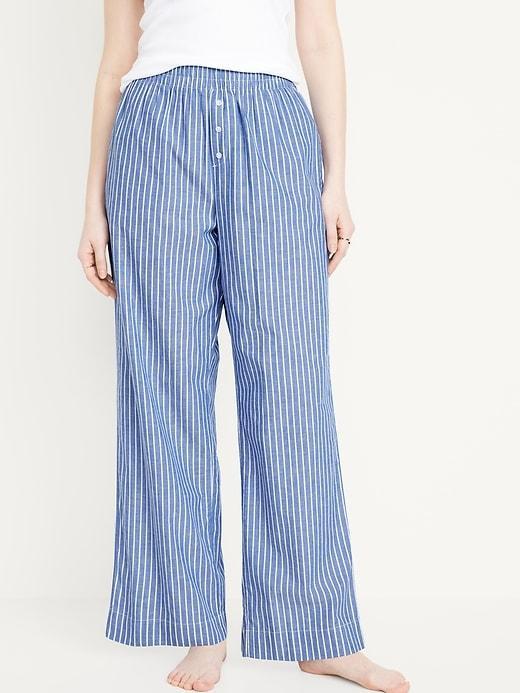 High-Waisted Poplin Pajama Pants Product Image