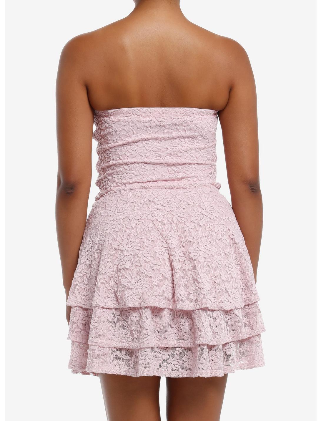 Sweet Society Pink Lace Ruffle Strapless Dress Product Image