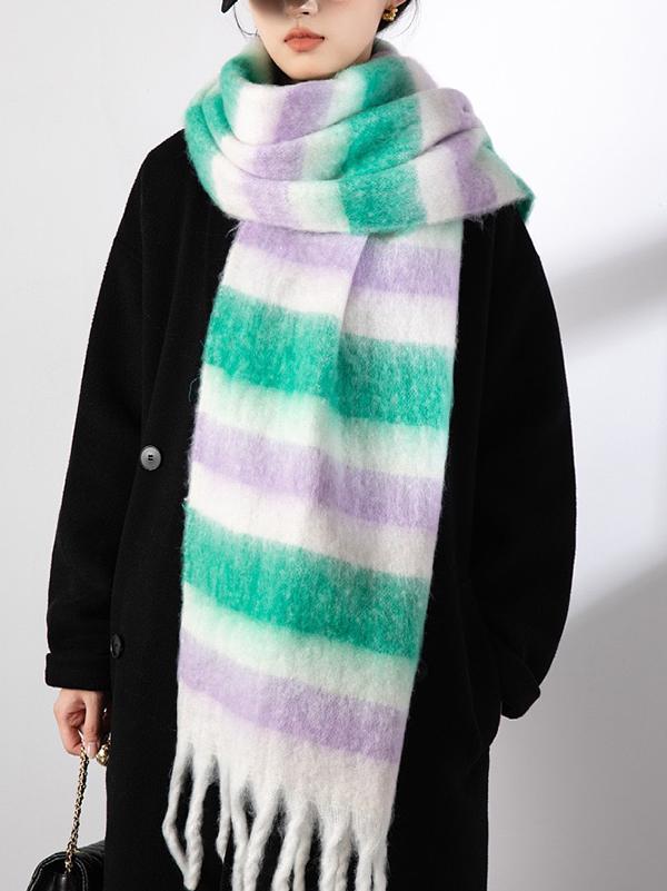 Thick Keep Warm Striped Tasseled Shawl&Scarf Product Image