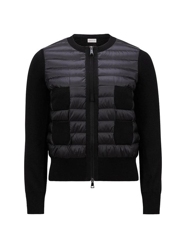 Moncler Mixed Media Quilt Front Wool Cardigan Product Image