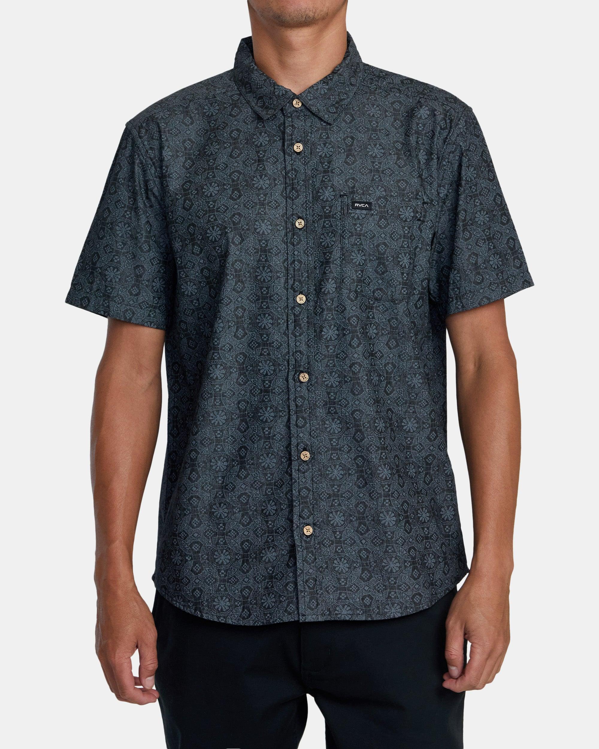 Frame Chambray Short Sleeve Woven Shirt - Washed Black Product Image