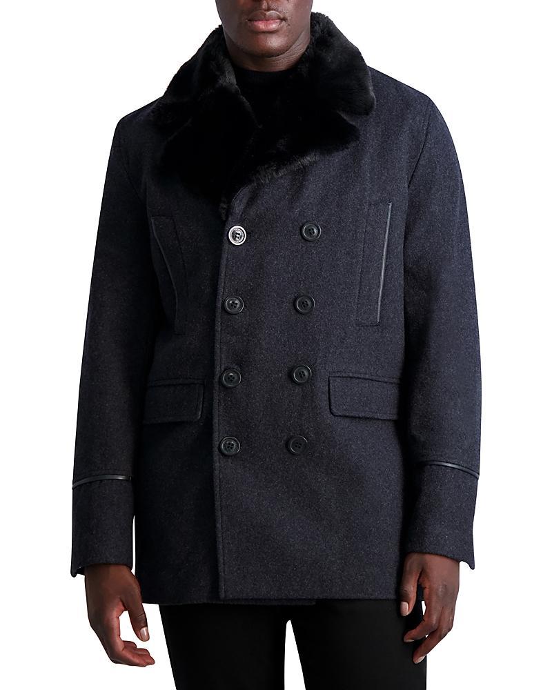 Mens Wool Peacoat w/ Faux Fur Collar Product Image