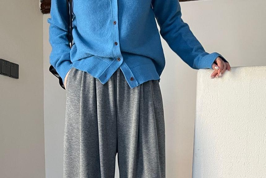 High Rise Plain Loose-Fit Wide-Leg Sweatpants Product Image