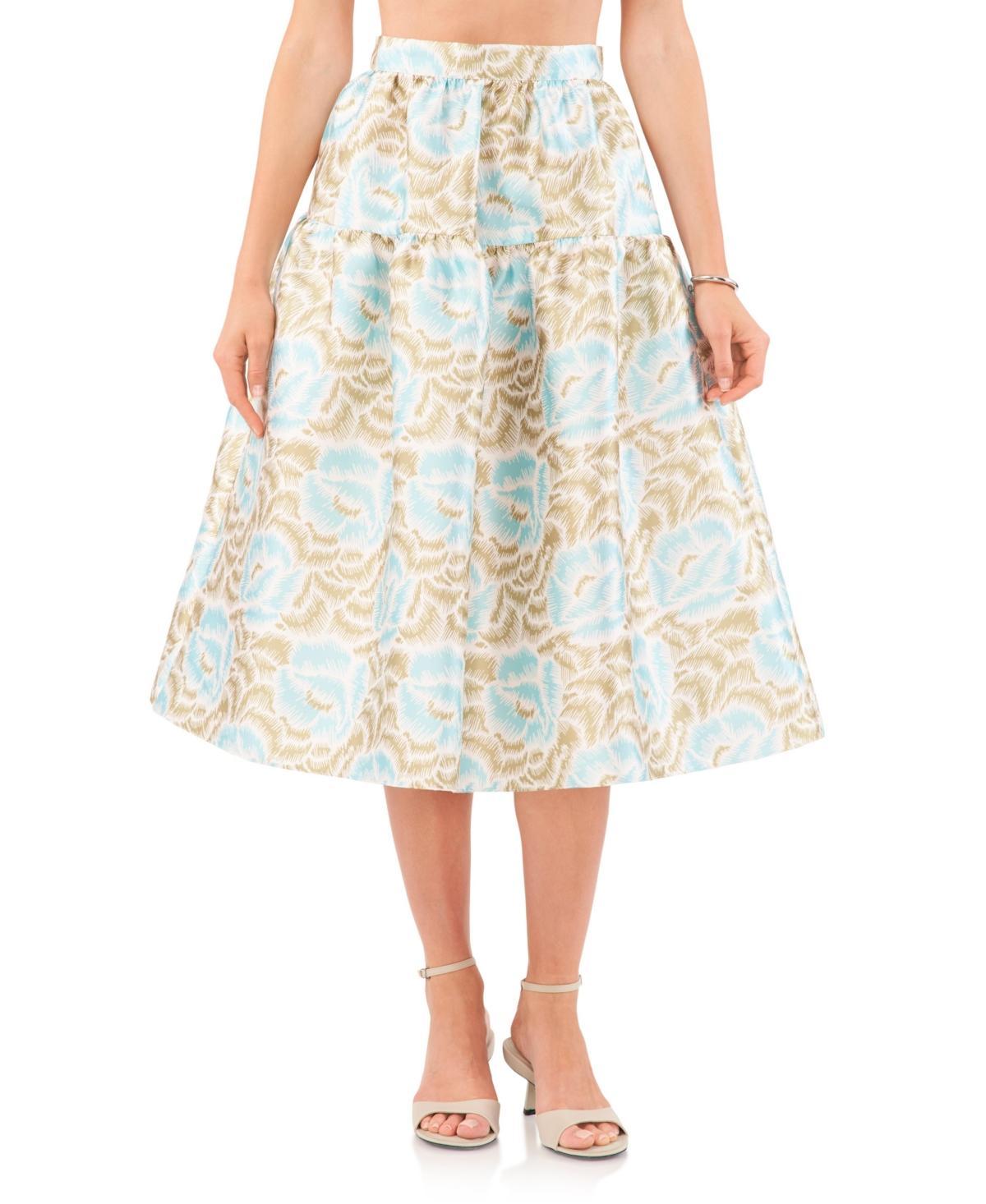 1.state Womens Printed Low Yoke Puffy Midi Skirt Product Image