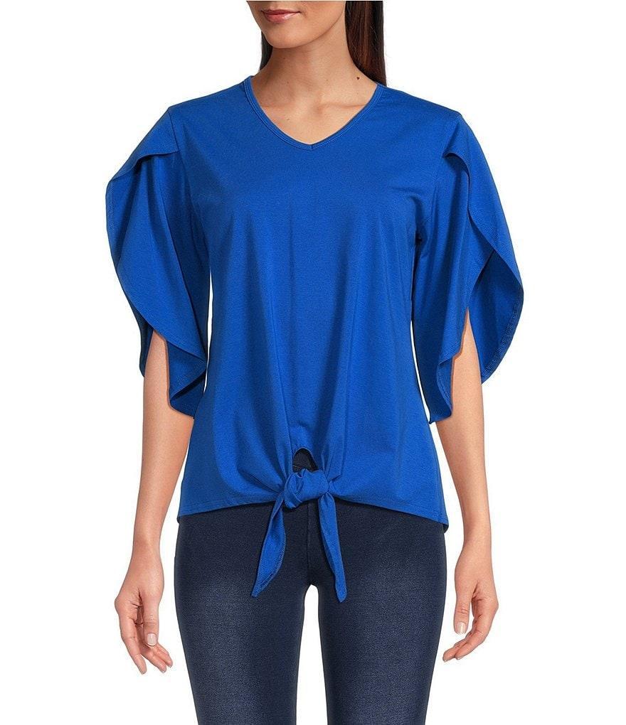 Calessa V-Neck Flowy Elbow Sleeve Tie Front Top product image