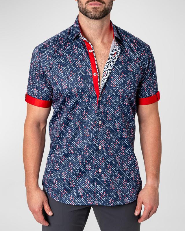 Maceoo Galileo Markers Blue Short Sleeve Button-Up Shirt Product Image