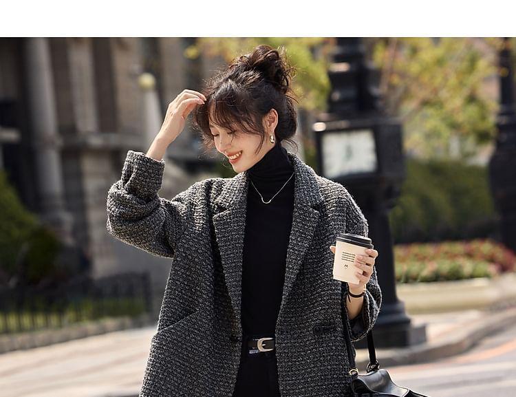 Lapel Collar Tweed Single Breasted Coat Product Image