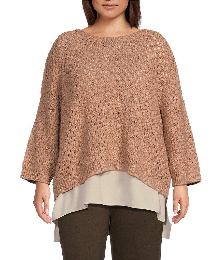 Eileen Fisher Plus Size Peruvian Alpaca Crew Neck Long Sleeve Sweater Product Image