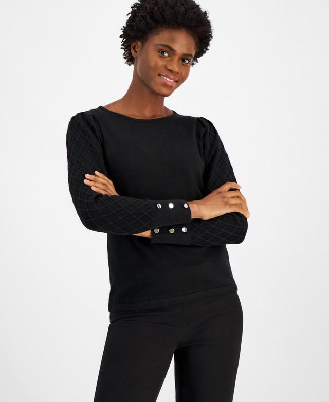 Anne Klein Womens Diamond-Sleeve Sweater Product Image