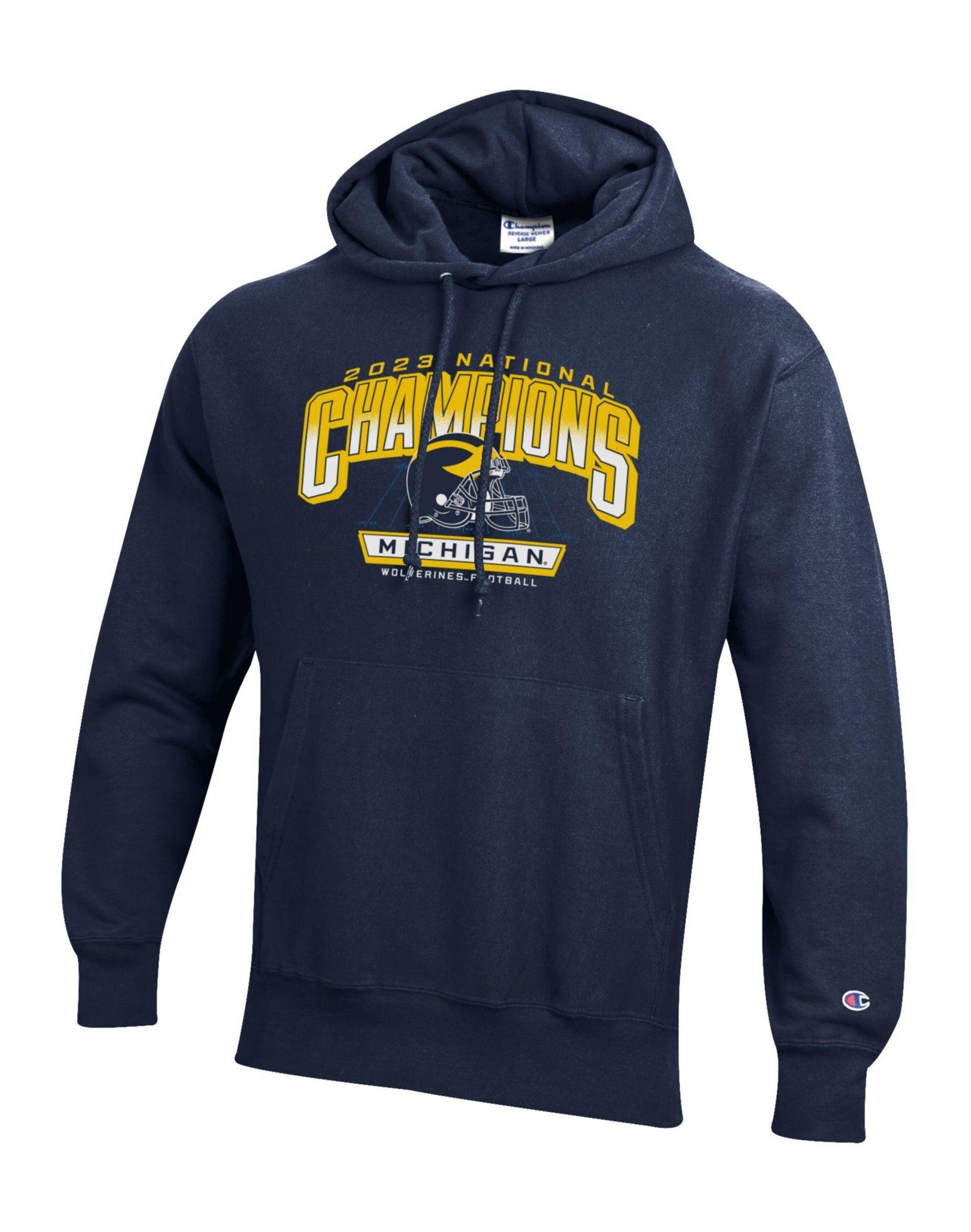 Mens Champion Reverse Weave Hoodie, Michigan Helmet Navy XL Product Image