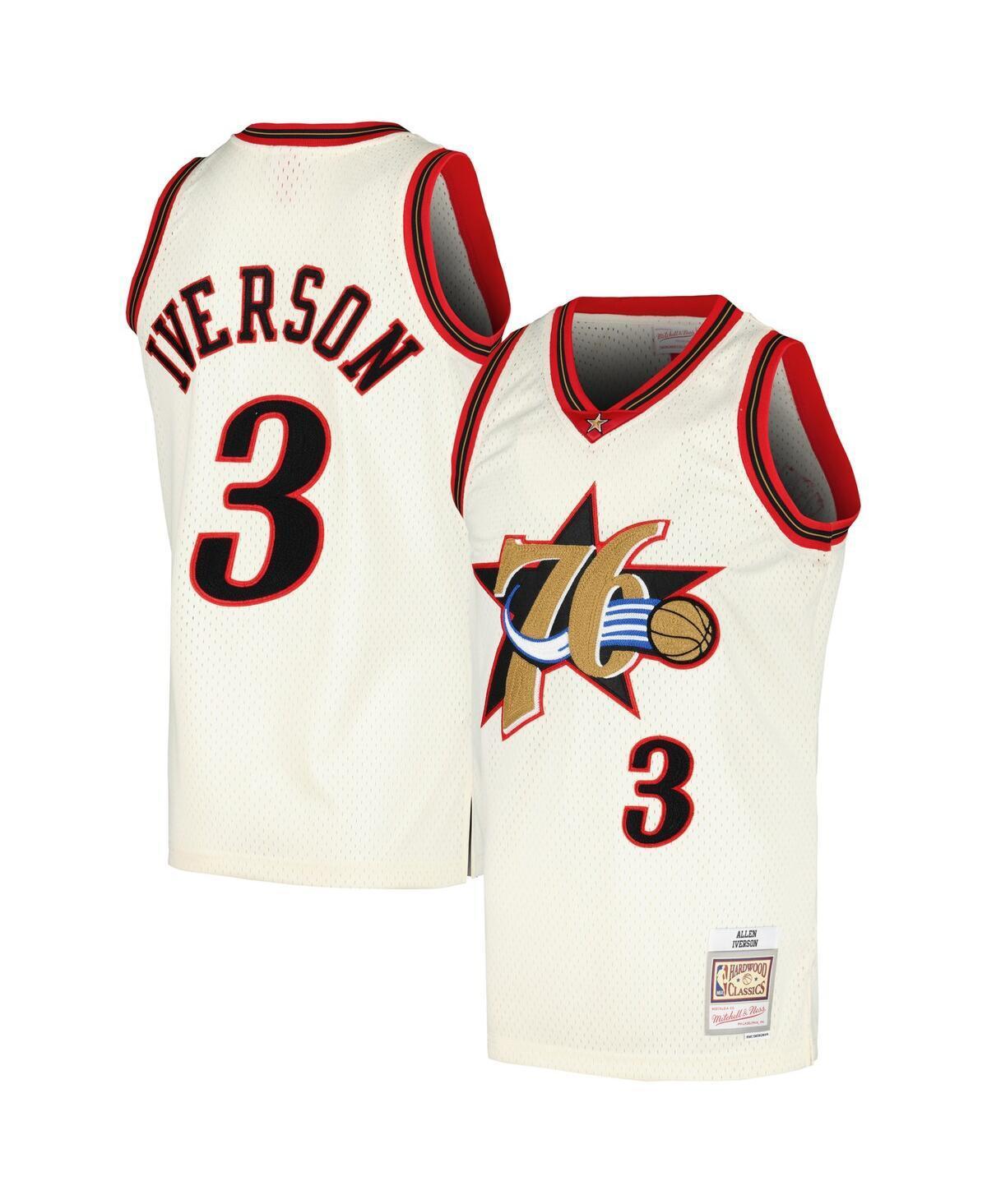 Mens Mitchell & Ness Allen Iverson Cream Philadelphia 76ers Chainstitch Swingman Jersey - Cream Product Image