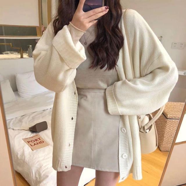 V-Neck Plain Oversized Cardigan Product Image