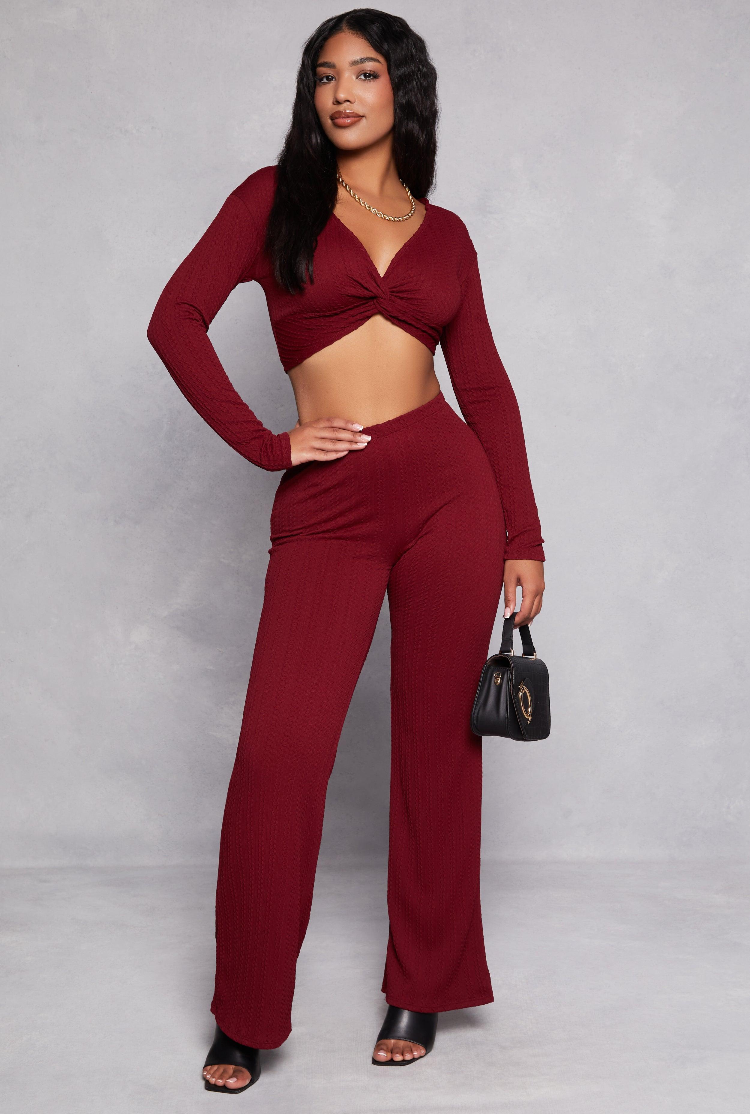 Womens Textured Knit Wide Leg High Waist Pants product image