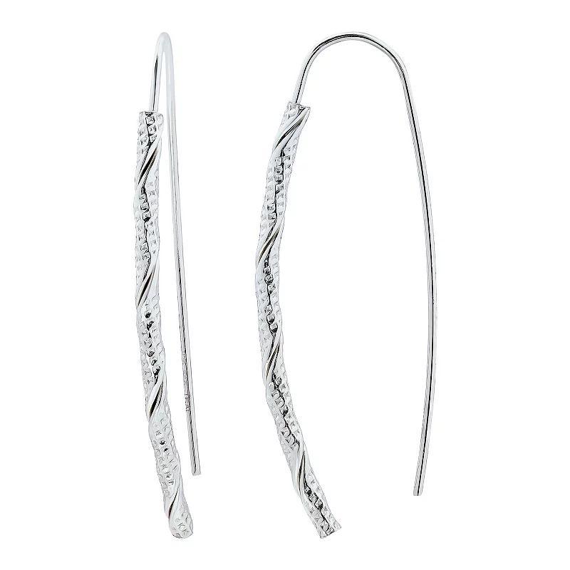 Aleure Precioso Sterling Silver Diamond Cut Linear Threader Drop Earrings, Womens, Silver Tone Product Image