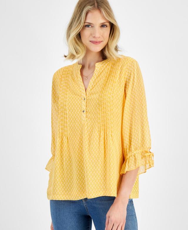 Women's Mixed Media Pintucked Popover Top Product Image