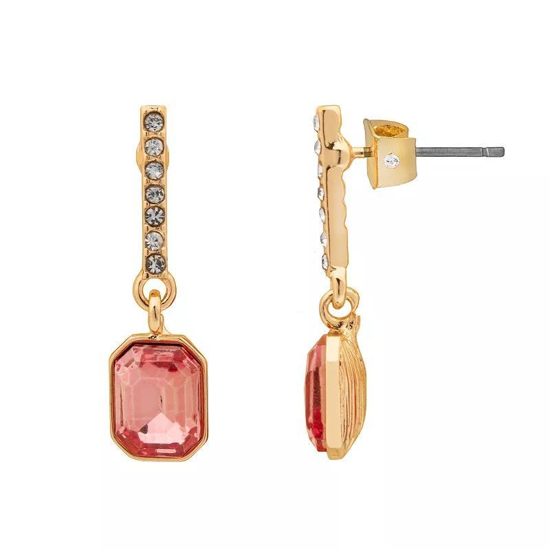 LC Lauren Conrad Gold Tone Cushion Princess Cut Stone Drop Earrings, Womens, Pink Product Image