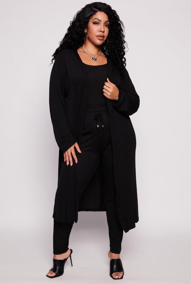 Womens Plus Size Ribbed Knit Long Sleeve Duster Product Image