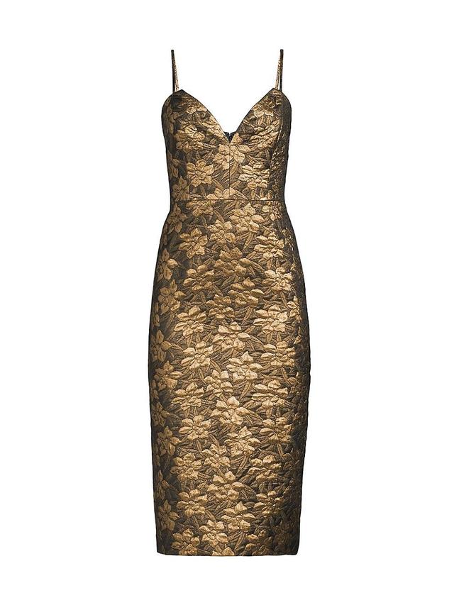 Womens Floral Metallic Jacquard Sleeveless Midi-Dress Product Image