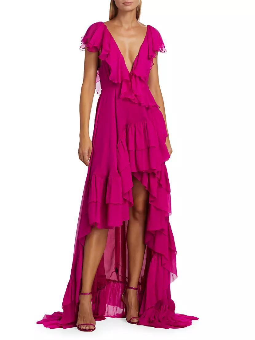 Wabash Draped Ruffle Chiffon Silk Maxi Dress Product Image