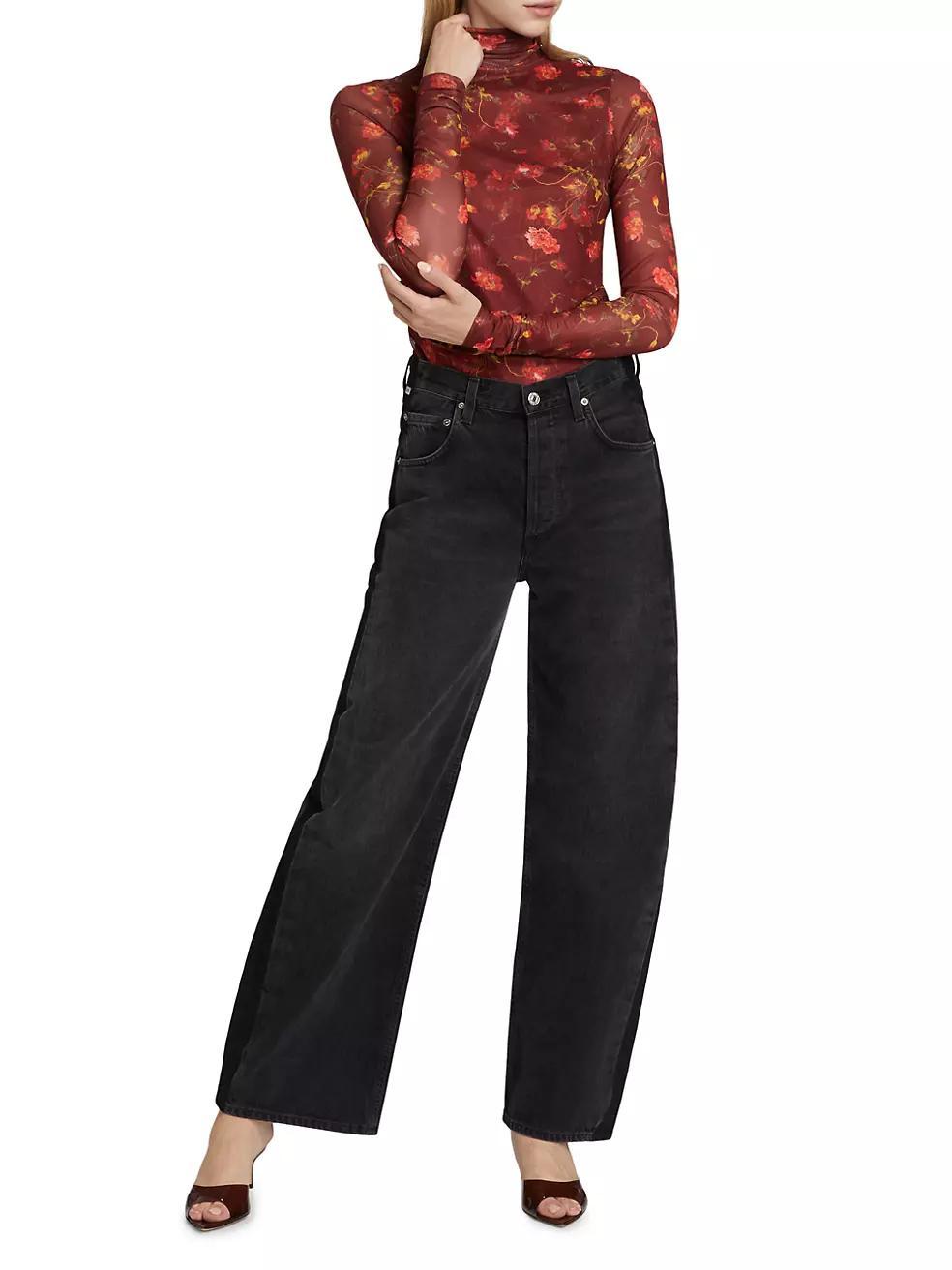 Falling Poppies Mesh Turtleneck Top Product Image