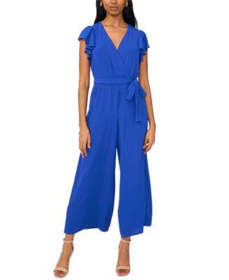 Women's Tie-Waist Wide-Leg Flutter-Sleeve Jumpsuit Product Image