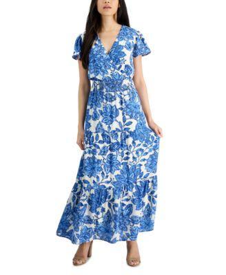 Petite Print Short-Sleeve Maxi Dress Product Image